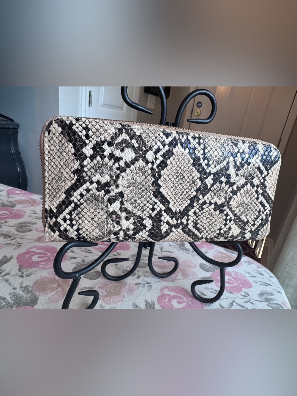 A New Day-Zip-Around Wallet in Beige and Black snake print